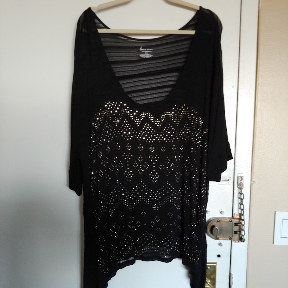 Semi-Sheer Top w/Gold Metallic Detail